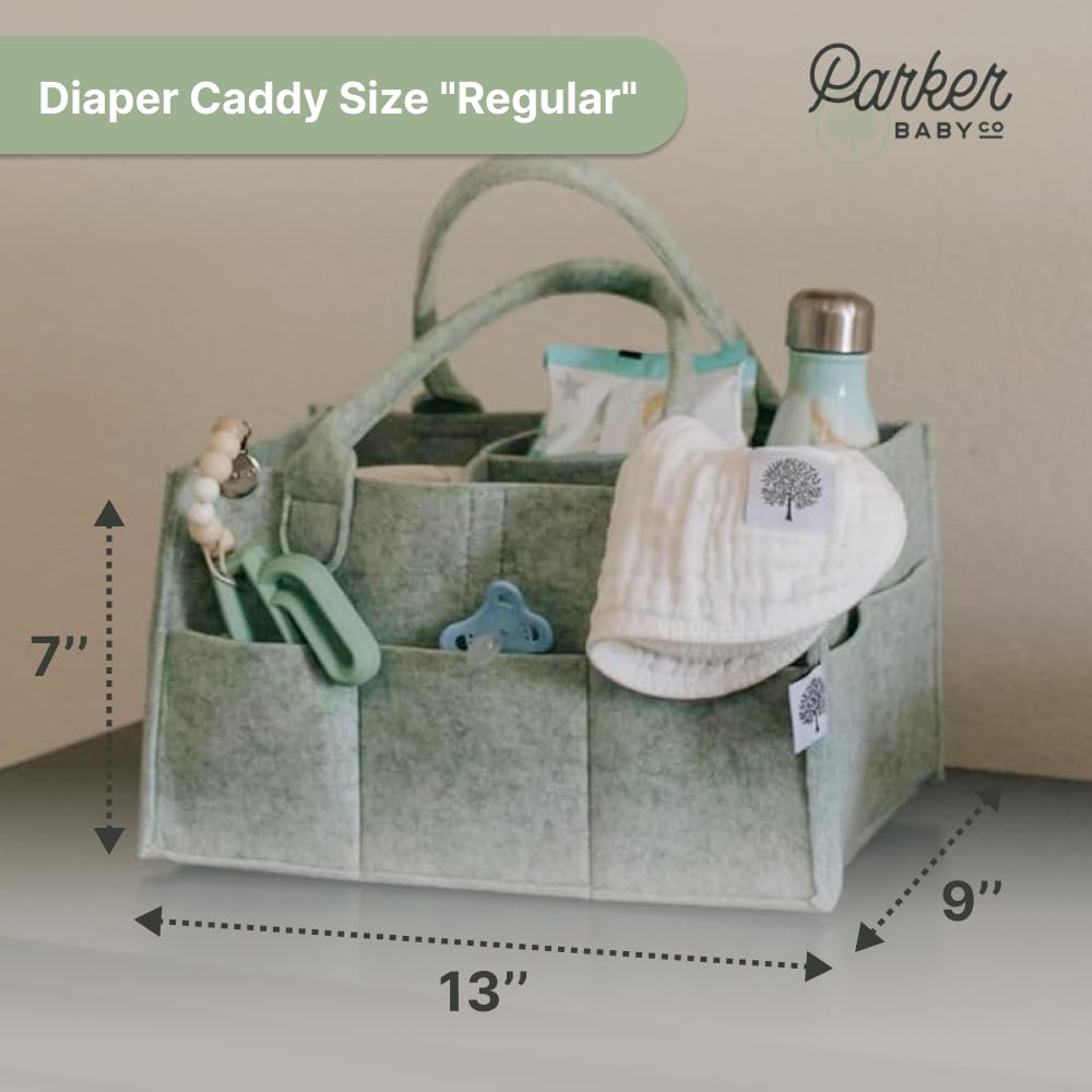 Parker Baby Diaper Caddy sage green outer pockets add extra storage options