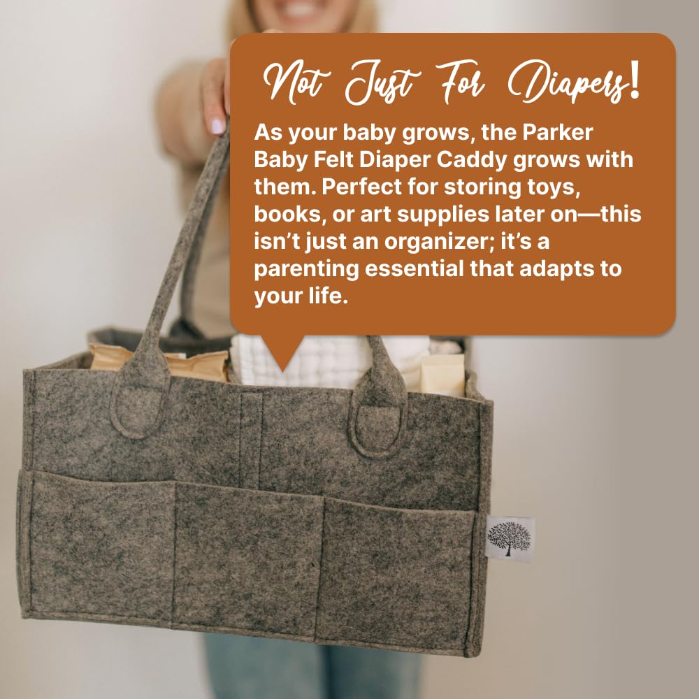 Parker Baby Diaper Caddy with diapers and wipes neatly stored
