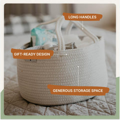Parker Baby Rope Diaper Caddy on changing table, organized essentials at a glance.