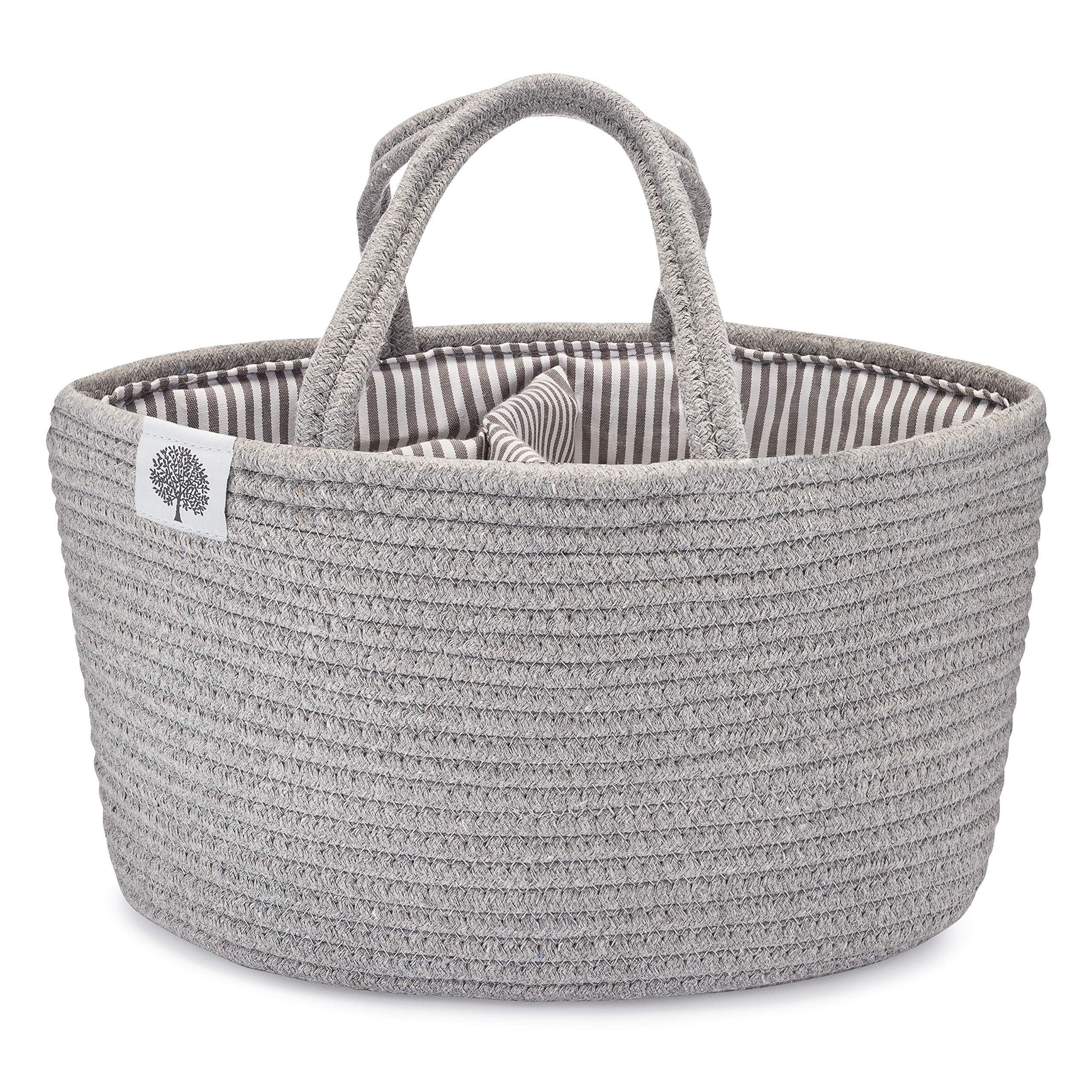 Parker Baby Rope Diaper Caddy gray closeup weave demonstrates durable diaper storage