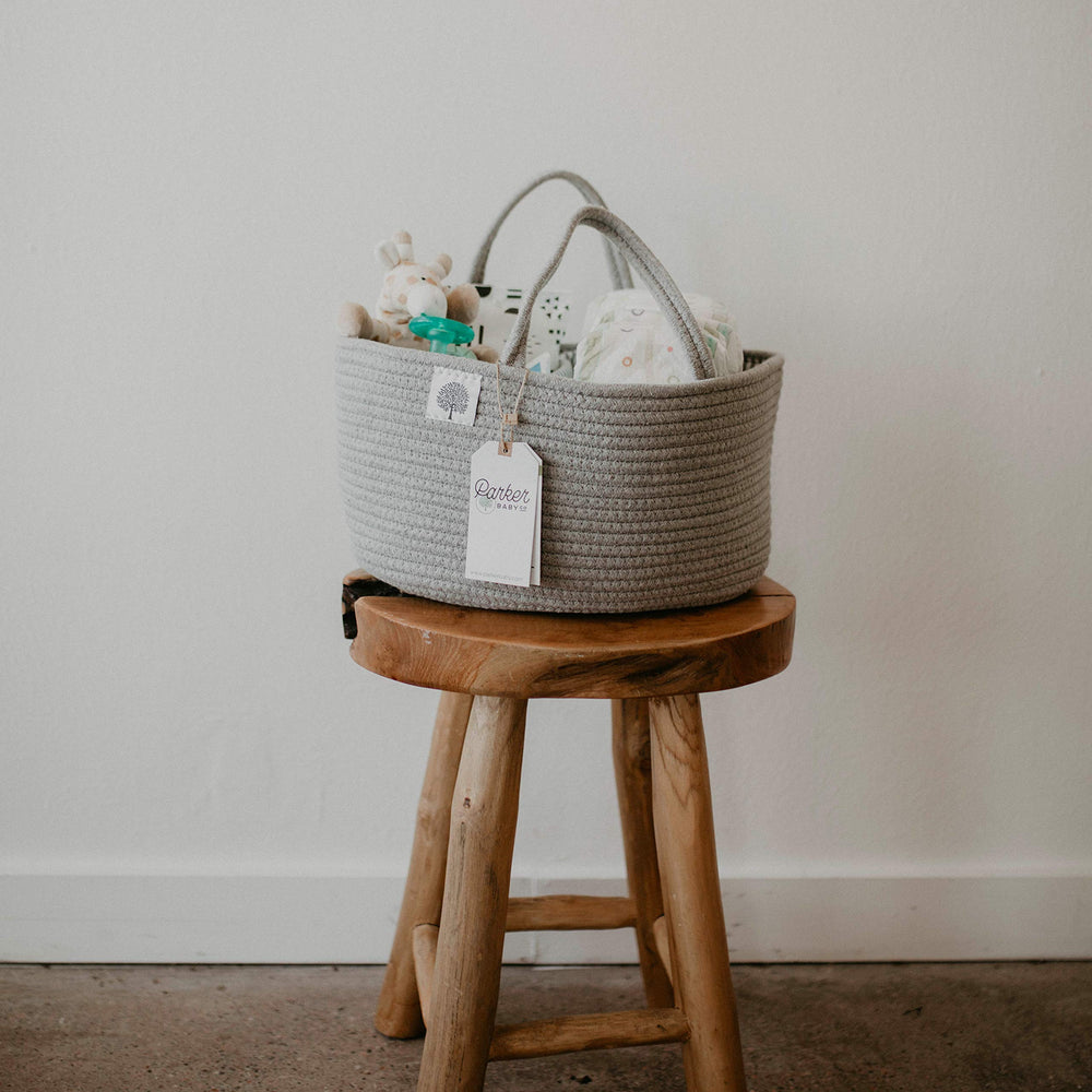 Parker Baby Rope Diaper Caddy gray toy storage keeps small items tidy