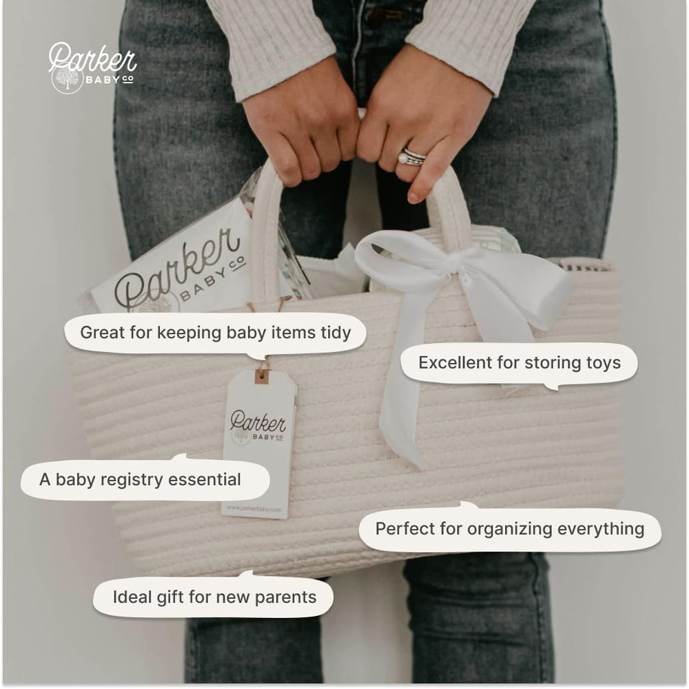 Parker Baby Rope Diaper Caddy multi-compartment design speeds quick access.