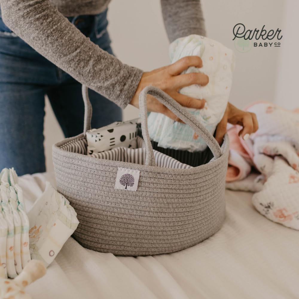 Parker Baby Rope Diaper Caddy for toy storage keeps playthings organized.