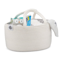 Parker Baby Rope Diaper Caddy close-up with a handle, portable diaper and wipe storage.