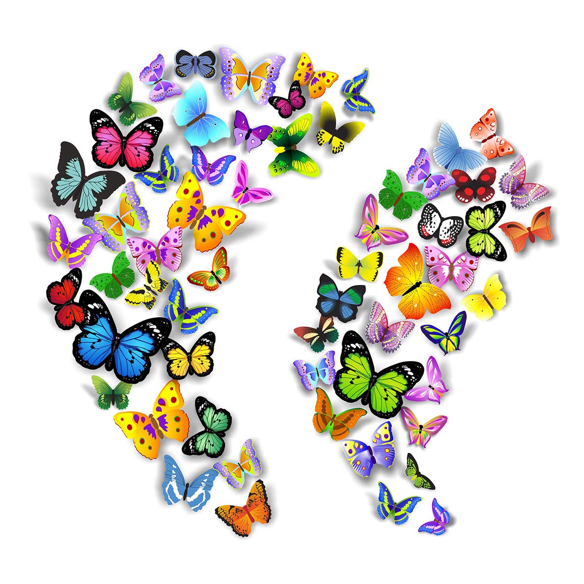 PARLAIM 104pcs butterfly wall decals collection shows vibrant, removable wall art for kids' rooms