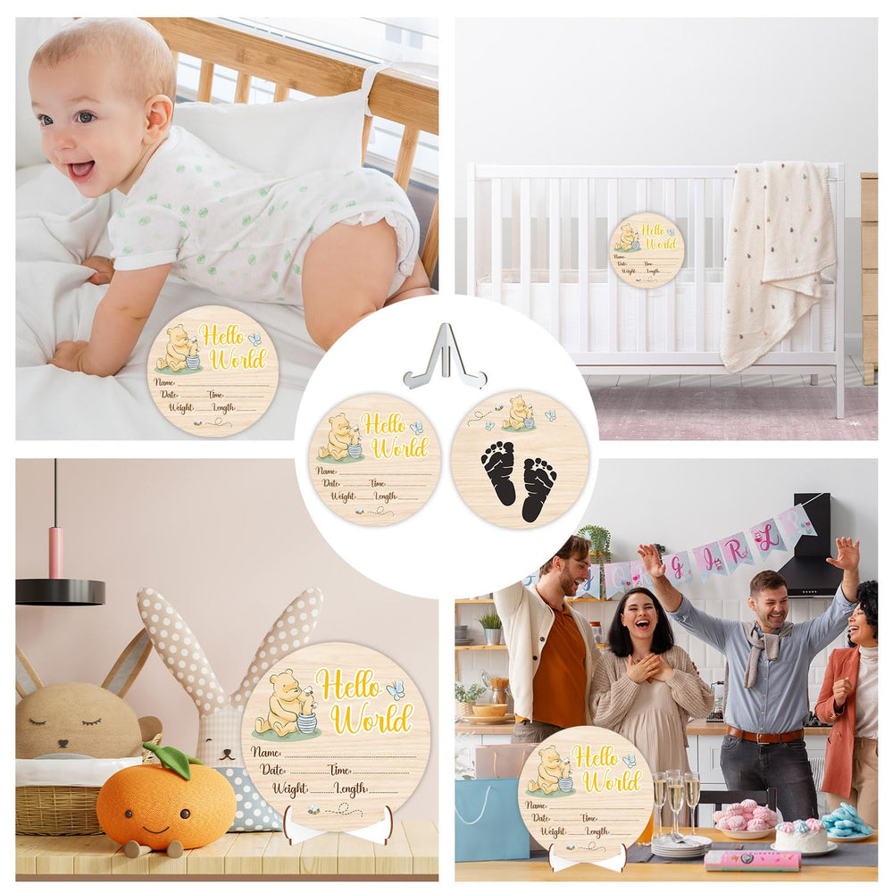 Parrihy Winnie birth sign used as newborn photo prop and nursery accent.