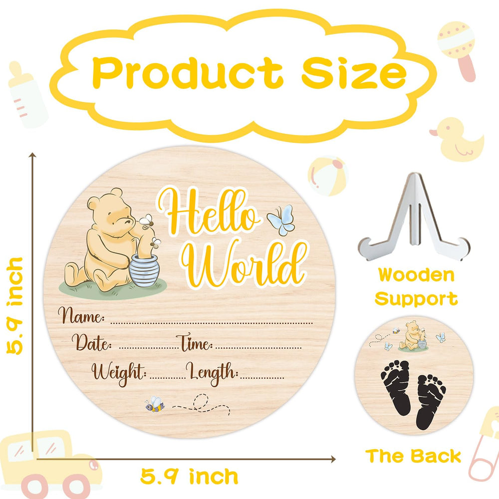 Parrihy Winnie baby sign double-sided, versatile decor for nursery and celebrations.