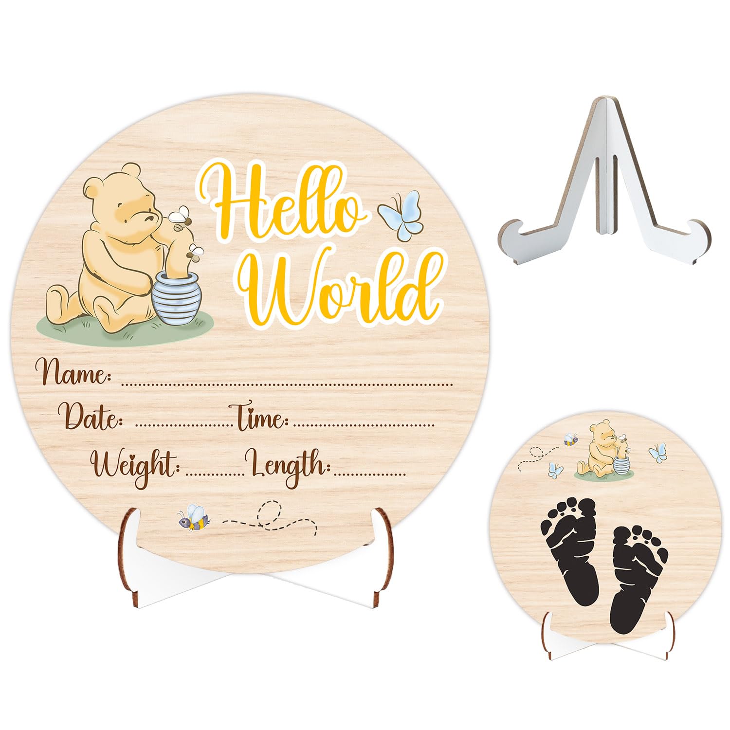 Parrihy Winnie baby sign front view, ideal newborn photo prop and keepsake.