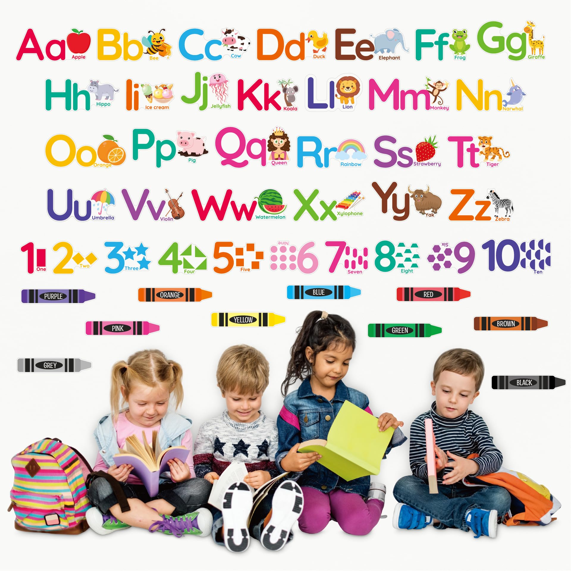 PartyGarden Animal Alphabet Numbers wall decal sheet 02 highlights bright animals and letters.