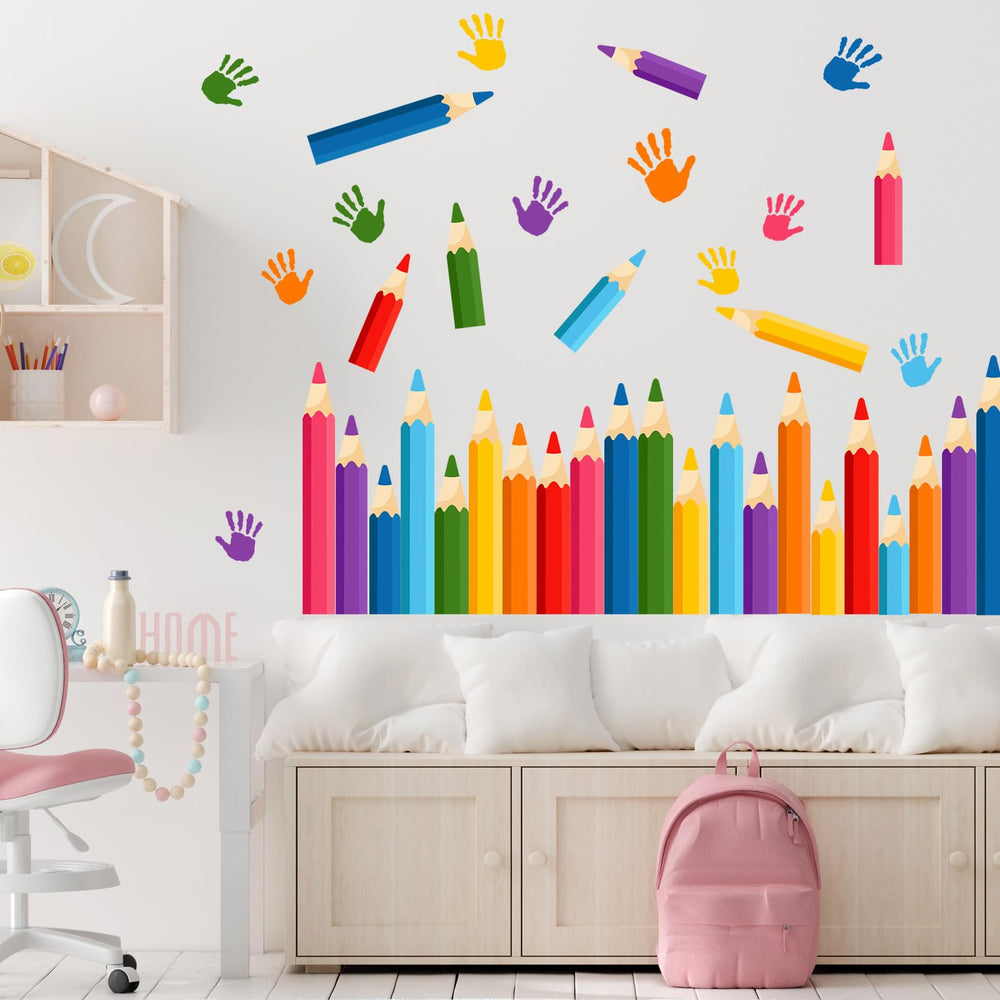 PartyGarden classroom wall decal shows peel-and-stick application on a clean surface.