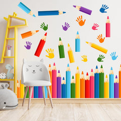 PartyGarden colorful pencils wall decals brighten a classroom and are easy to reposition.