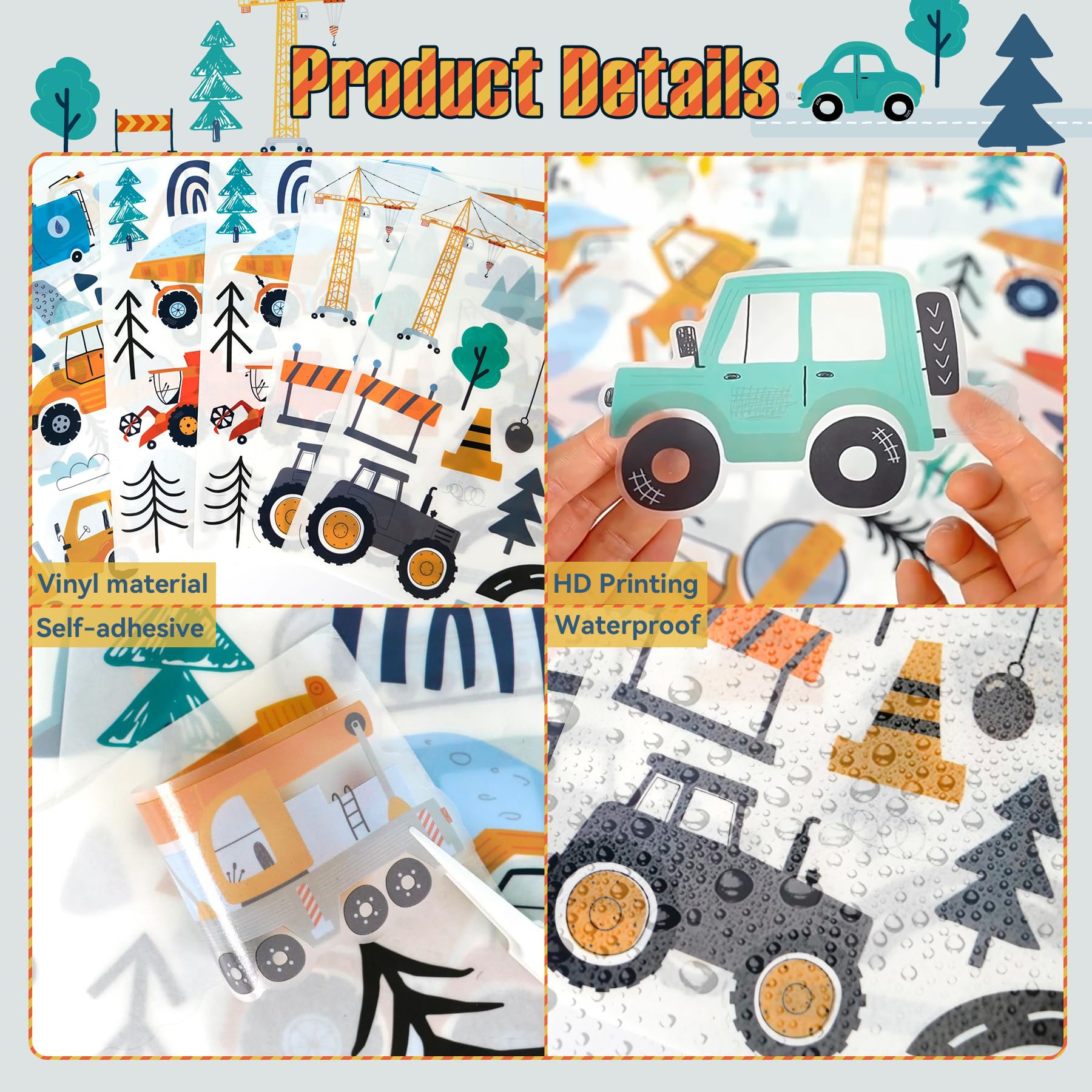 Partygarden Construction Tractor stickers bring durable, safe decor to nurseries and playrooms