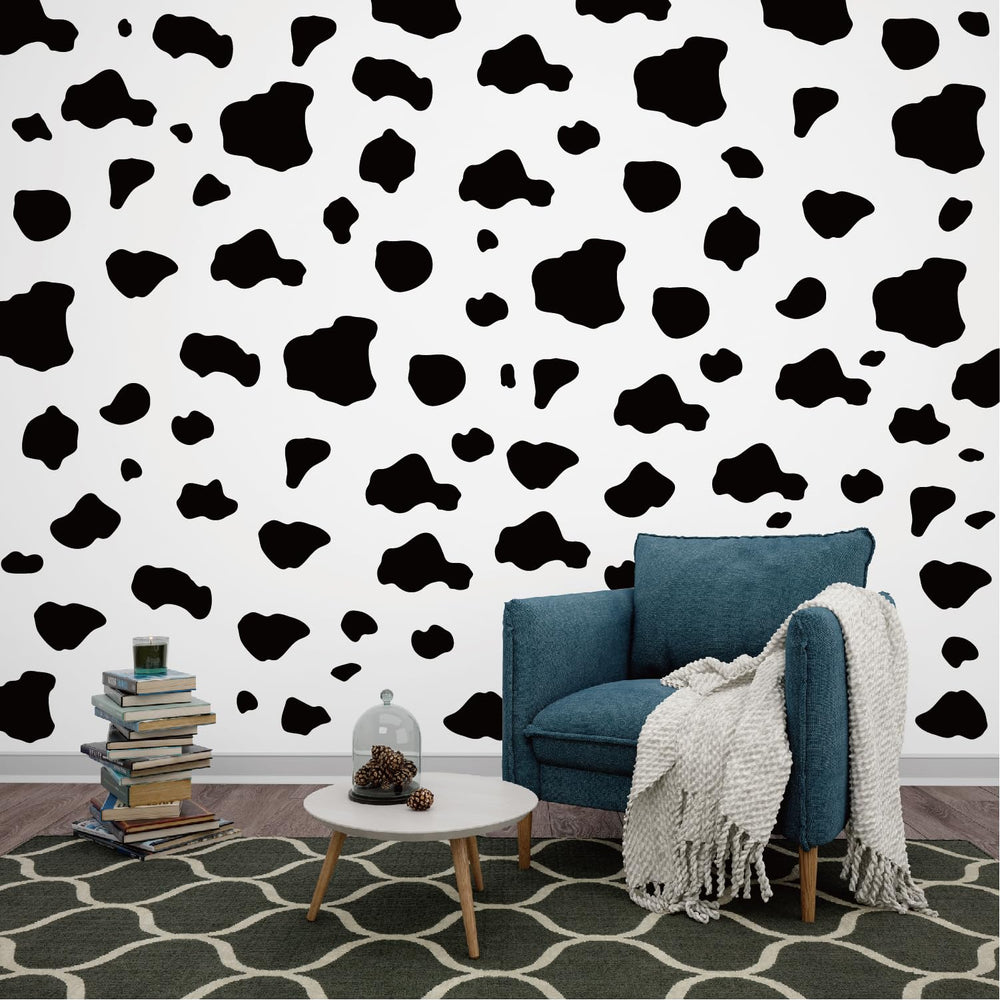 PartyGarden cow print stickers on kitchen cabinet for quick room refresh