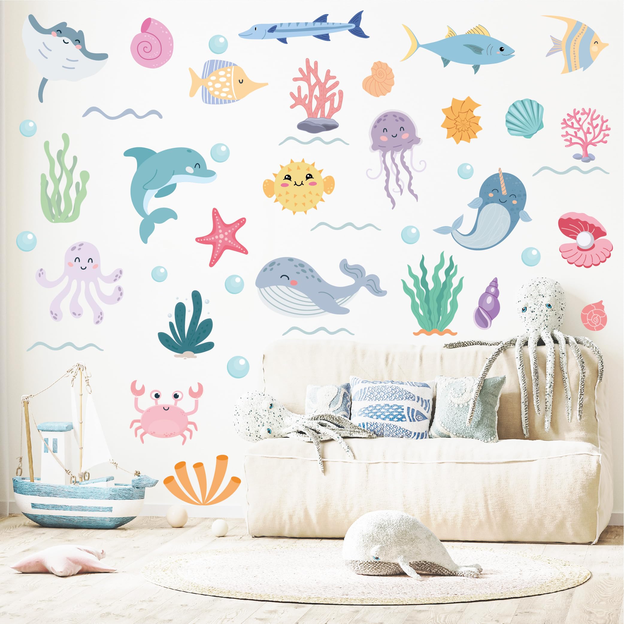 PartyGarden ocean animals wall decals dolphins easy peel-and-stick for quick kids room refresh.