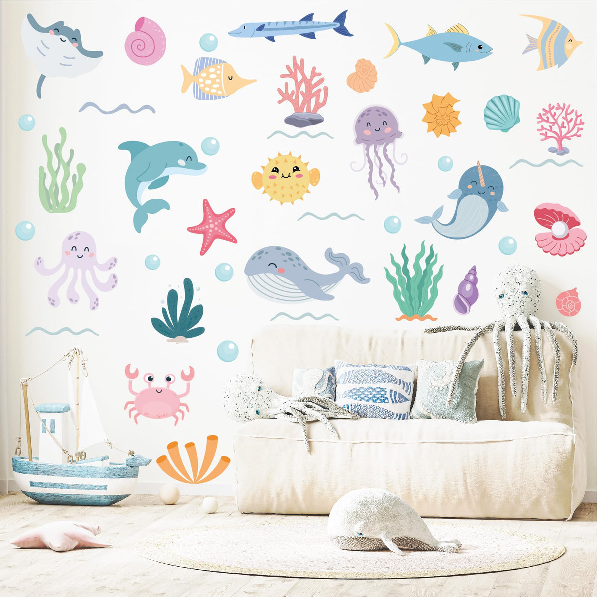 PartyGarden ocean animals wall decals dolphins easy peel-and-stick for quick kids room refresh.