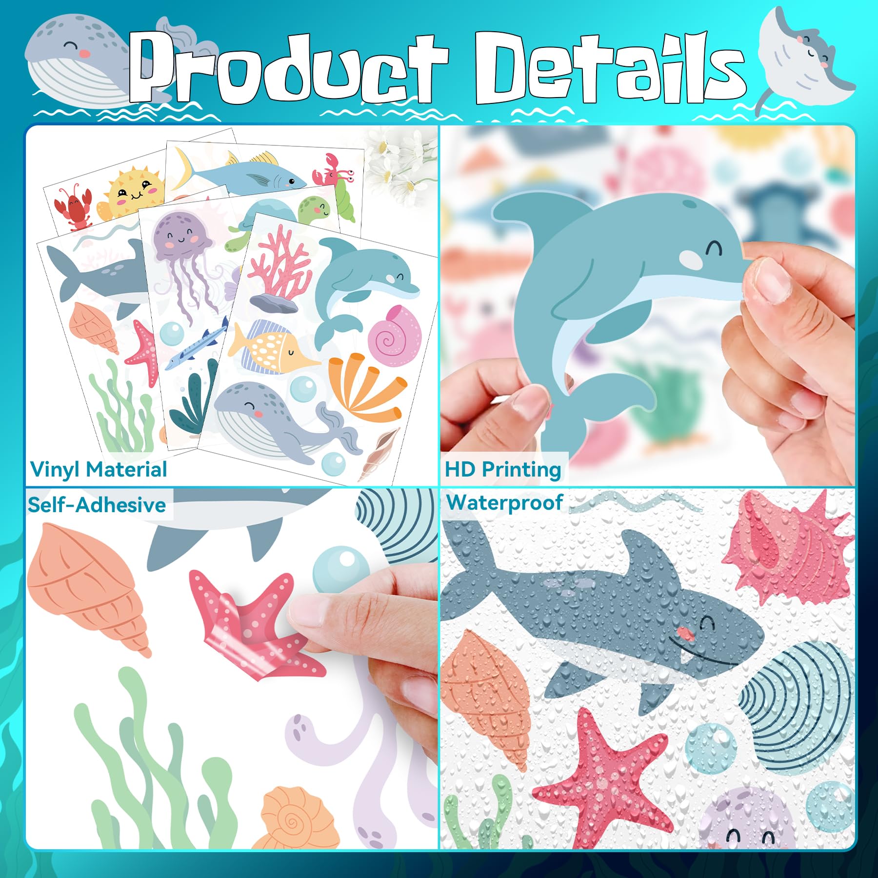 PartyGarden ocean animals wall decals five-sheets-pack easy to customize walls with DIY layouts.