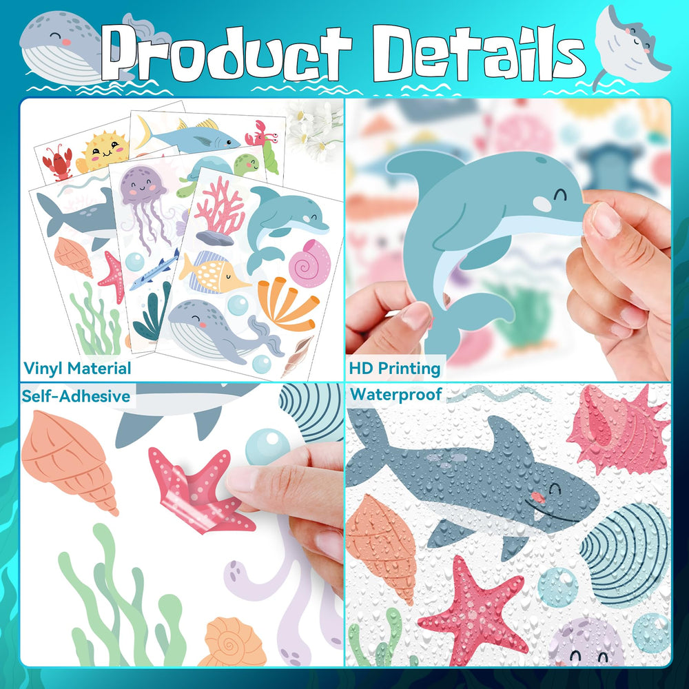 PartyGarden ocean animals wall decals five-sheets-pack easy to customize walls with DIY layouts.