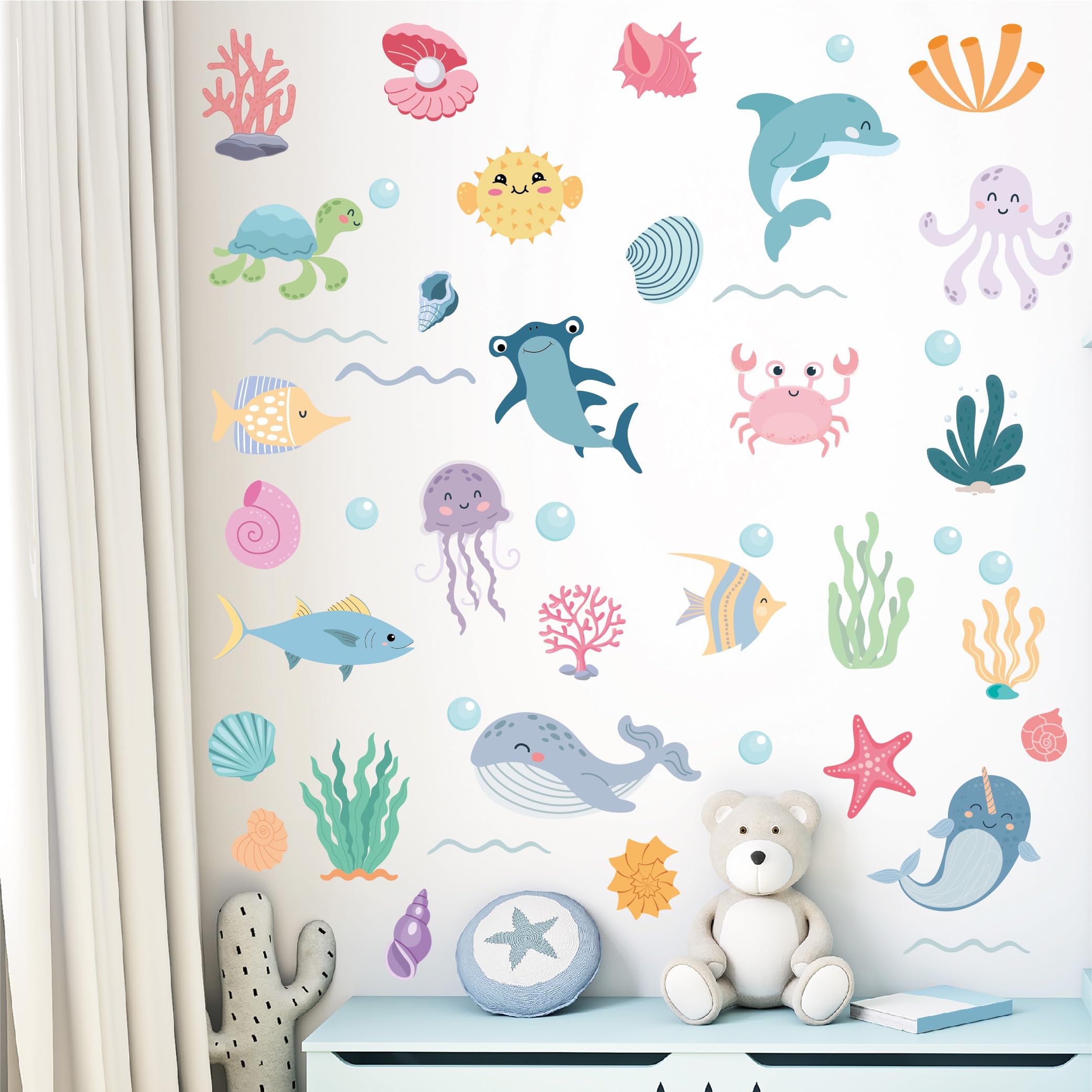 PartyGarden ocean animals wall decals octopus seafaring scene boosts imaginative storytelling.