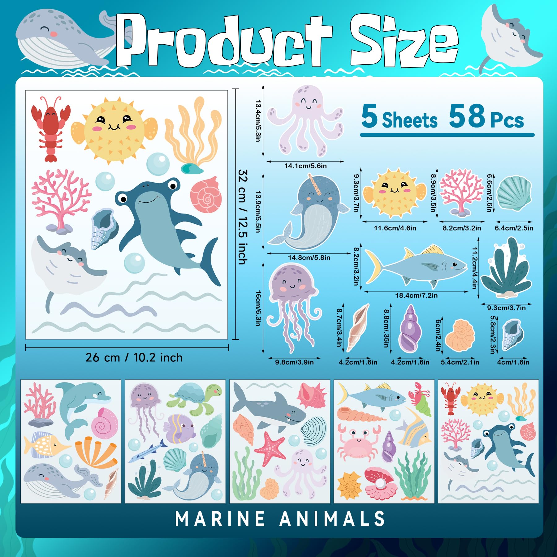 PartyGarden ocean animals wall decals seagrass coral bright details for learning corners.