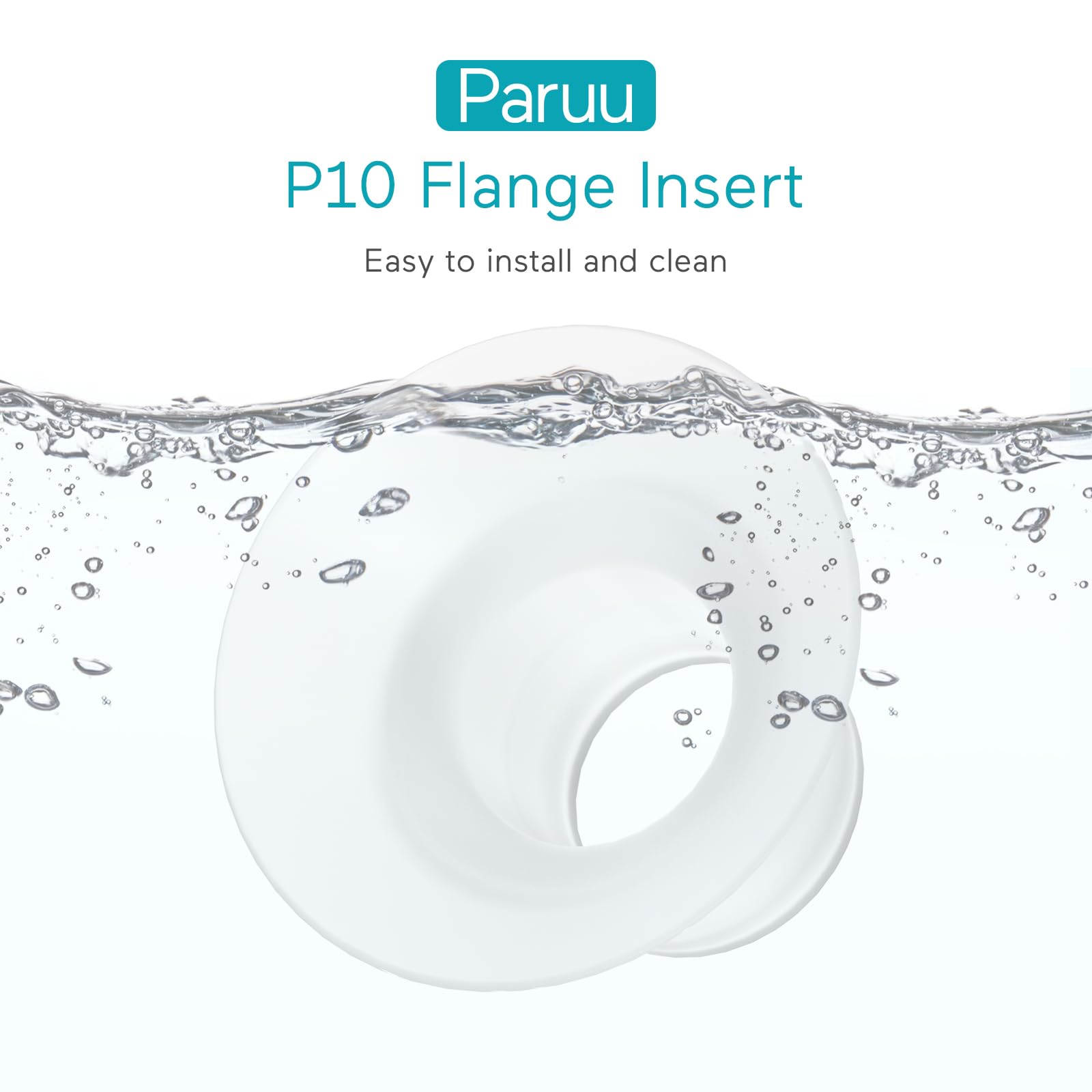 Paruu P10 wearable pump with flange insert in use for hands-free pumping.