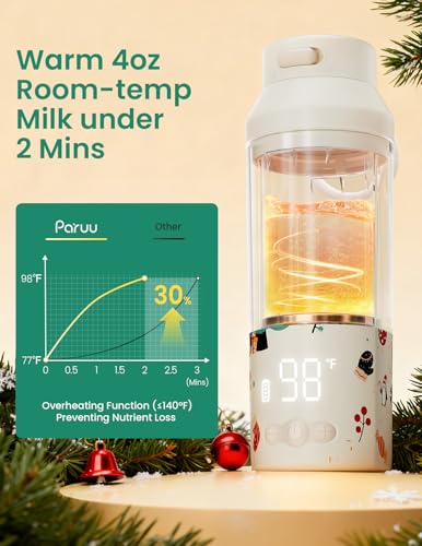 Paruu warmer beige clipped to stroller for on-the-go feeding.