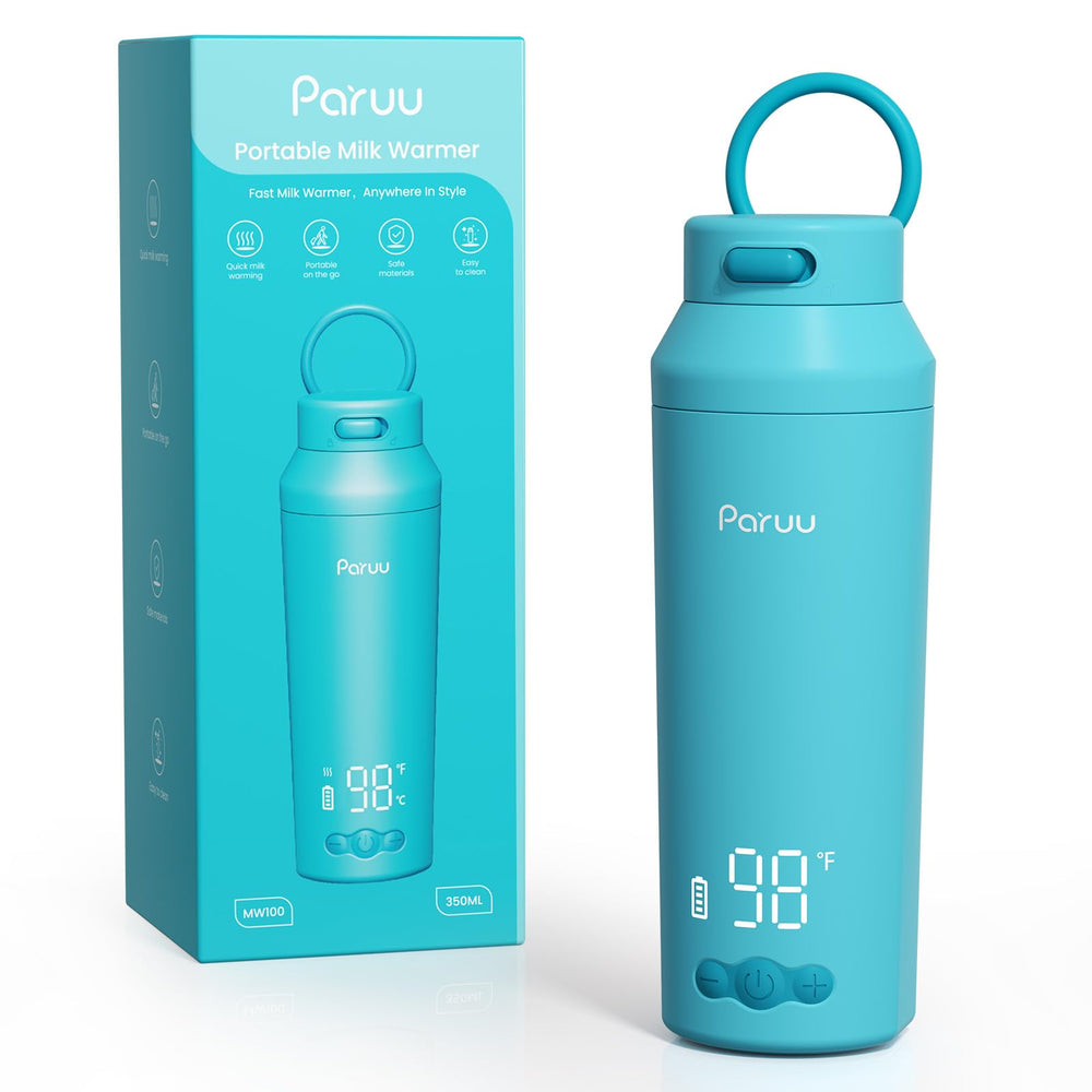 Paruu portable bottle warmer front view, compact travel-friendly design for quick mid-night feeds.