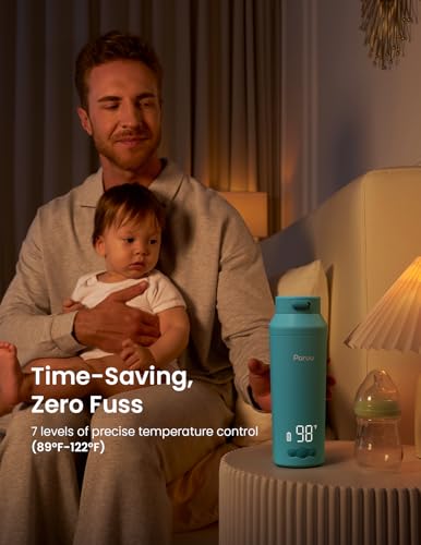 Paruu portable bottle warmer in travel bag, ready for on-the-go feeding.