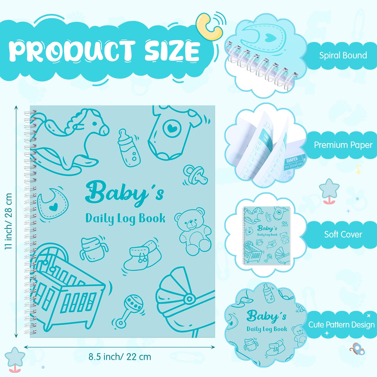 Pasimy Baby Daily Log Book interior layout showing day and night tracking
