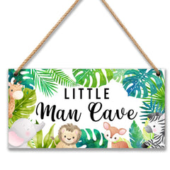 Patcate woodland nursery sign Little Man Cave 6x12, durable natural wood decor for toddler bedrooms.