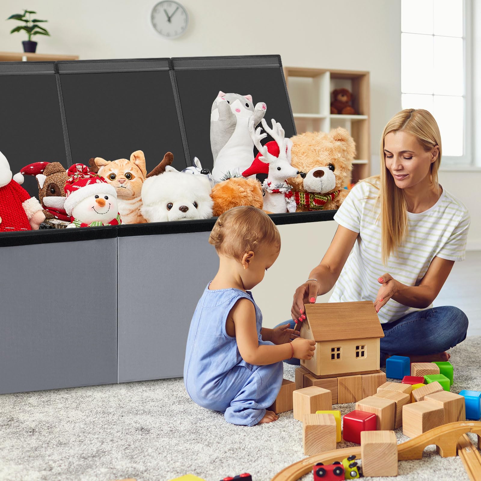 Patelai extra large toy box bottom detachable highlights portable storage when not in use.