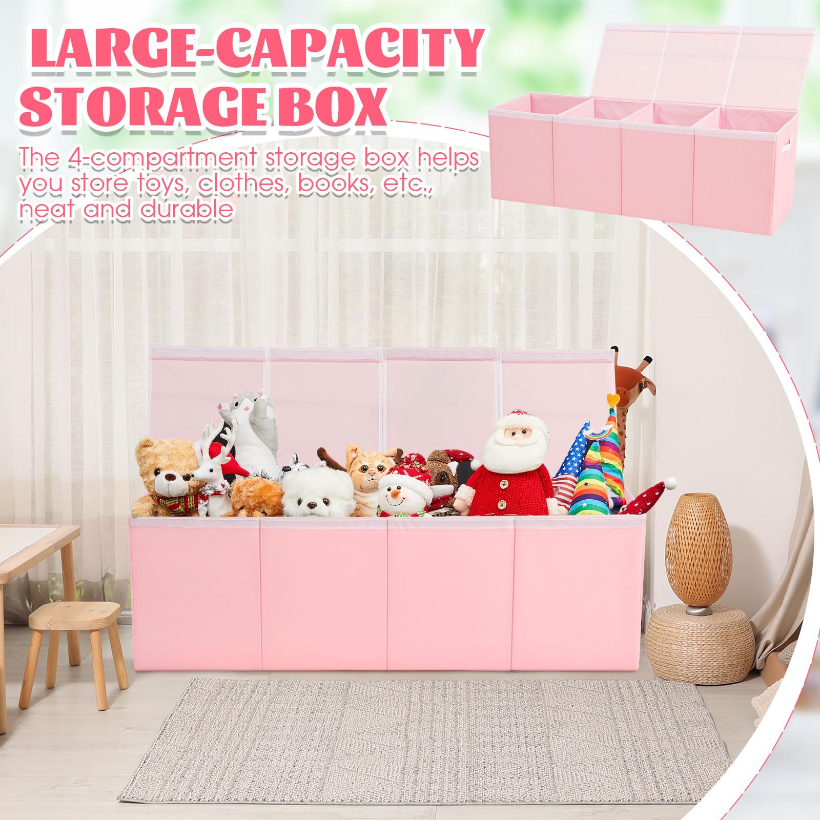 Patelai Extra Large Toy Box measures 125 by 33 by 40 cm