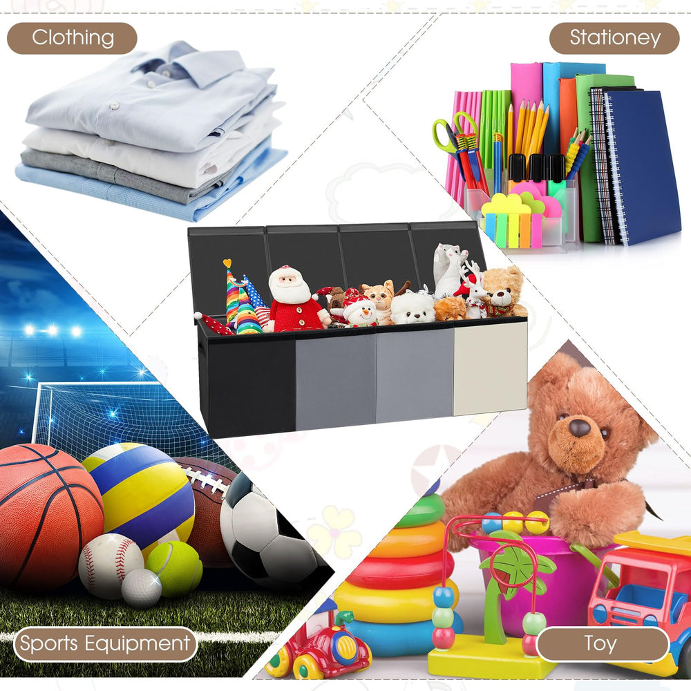 Patelai extra large toy box with gray fabric looks durable and easy to maintain.