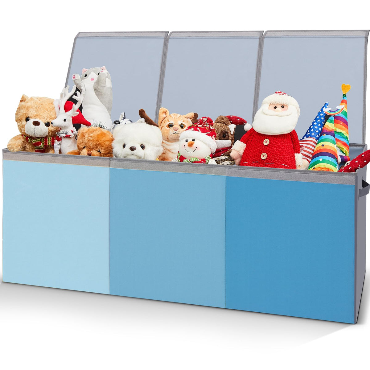 Patelai extra large toy box front view shows ample storage for toys and books, keeping the room tidy.