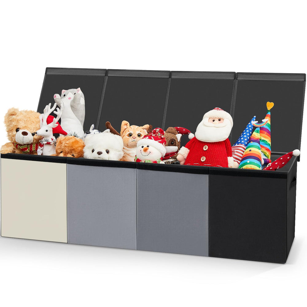 Patelai extra large toy box front view shows ample storage for toys and books.