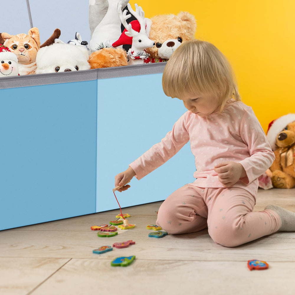 Patelai toy box with removable dividers enables flexible organization for toys and linens.