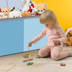 Patelai toy box with removable dividers enables flexible organization for toys and linens.