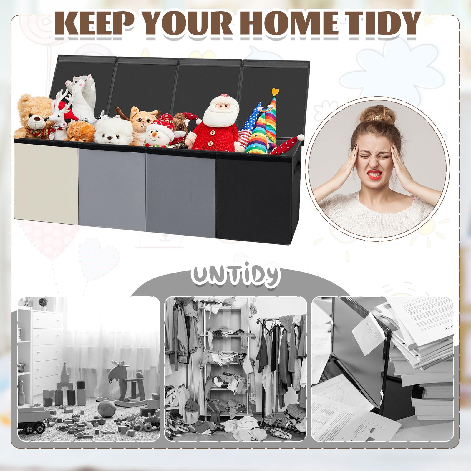 Patelai extra large toy box room scene conveys harmony with home decor.