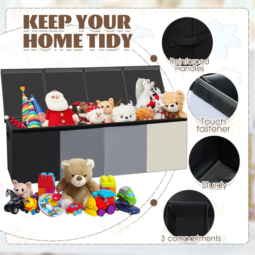 Patelai extra large toy box side collapse demonstrates space-saving design for small rooms.