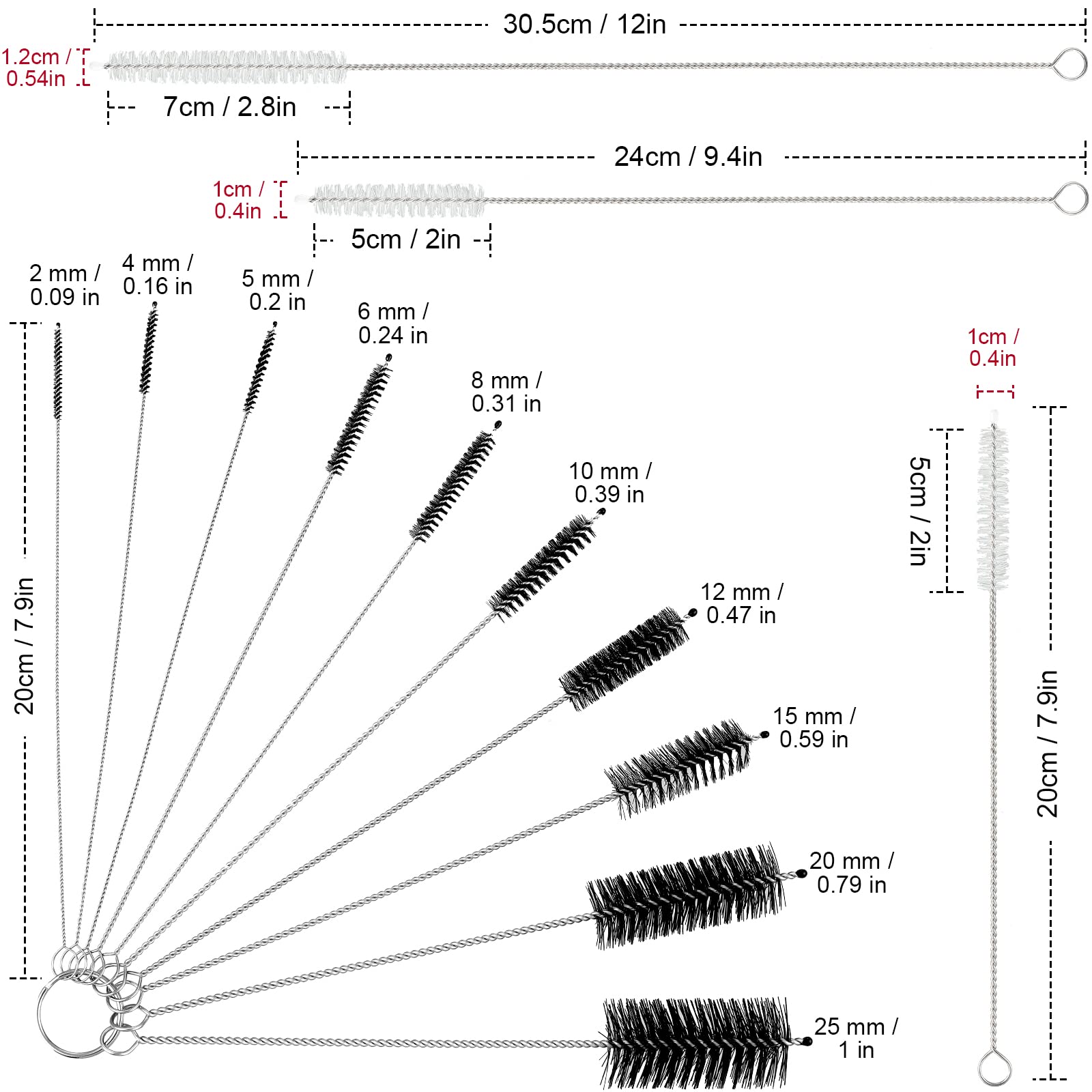 Patelai straw cleaning brush diameter 2mm ideal for narrow straws and sippy cups.