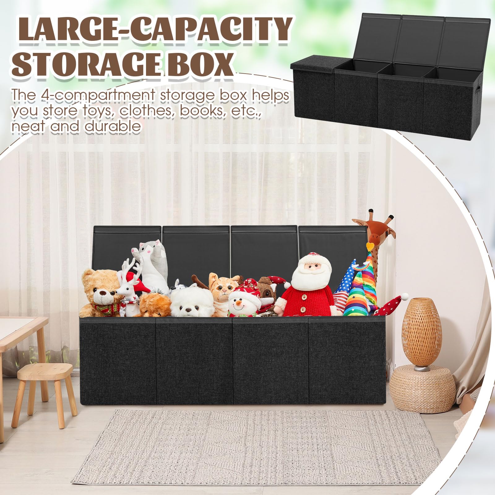 Patelai collapsible gray toy chest blends with modern nursery decor.