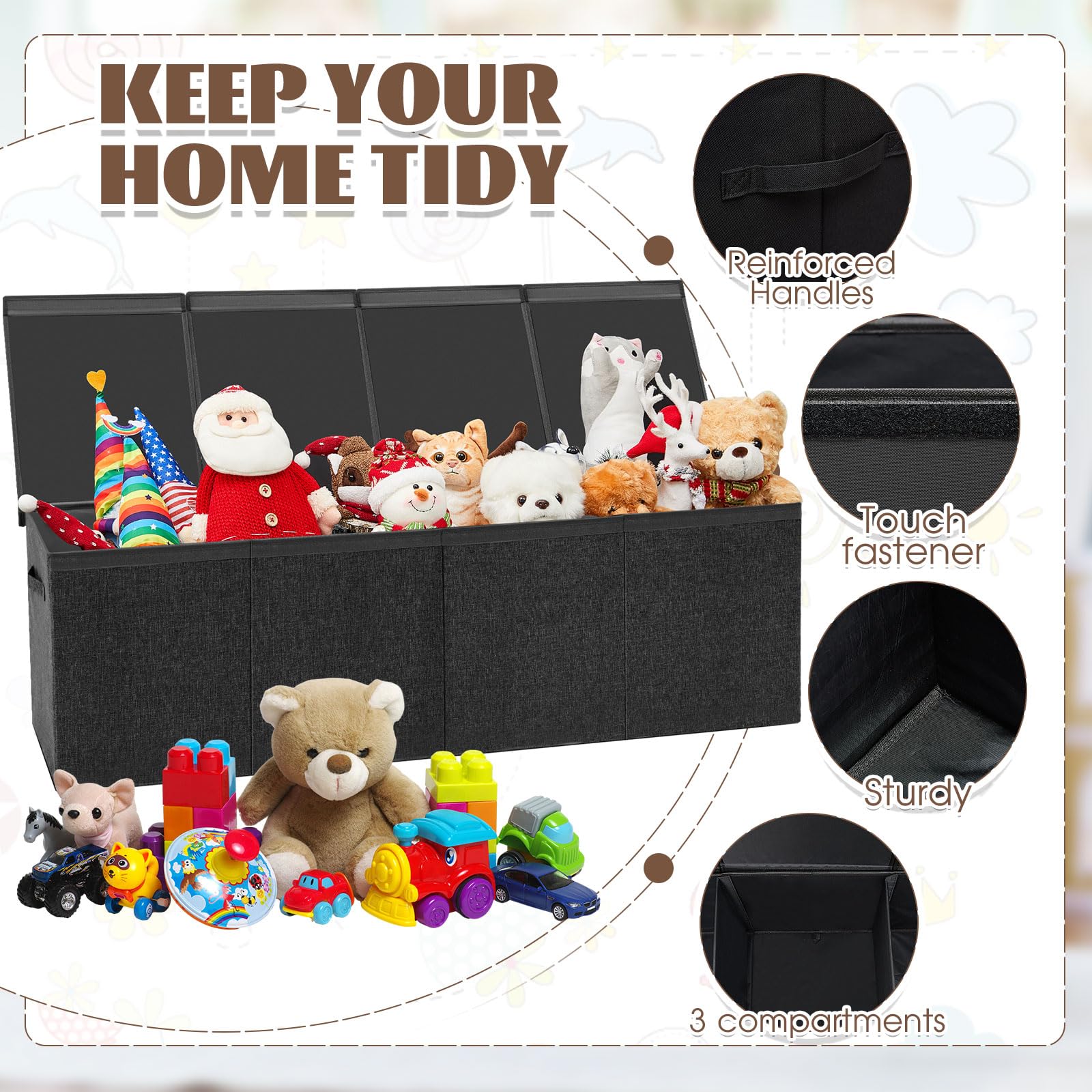 Patelai toy box chest folded for compact storage in small spaces.