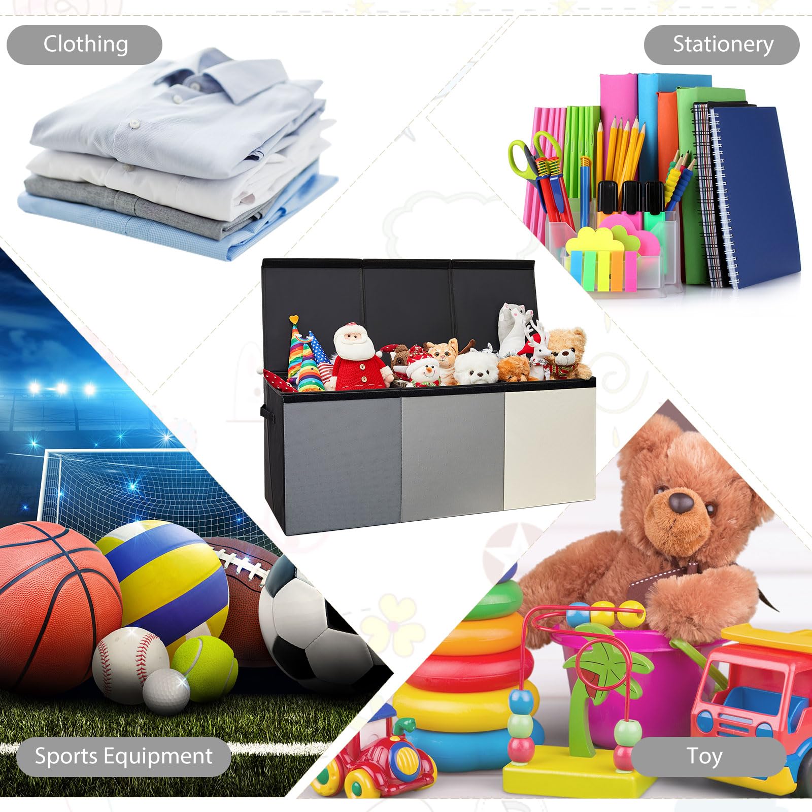 Patelai toy box chest gray in living room setup