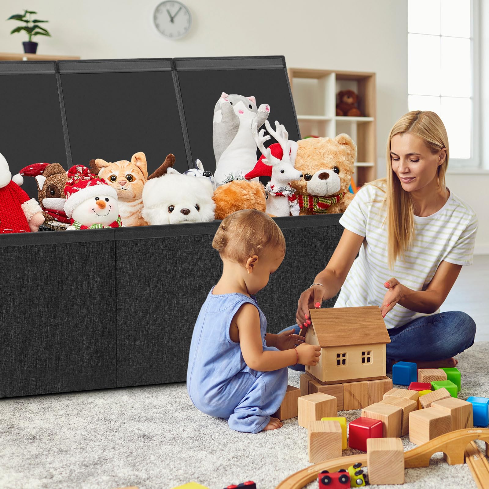 Patelai toy box chest with removable dividers sorts toys, books and accessories.