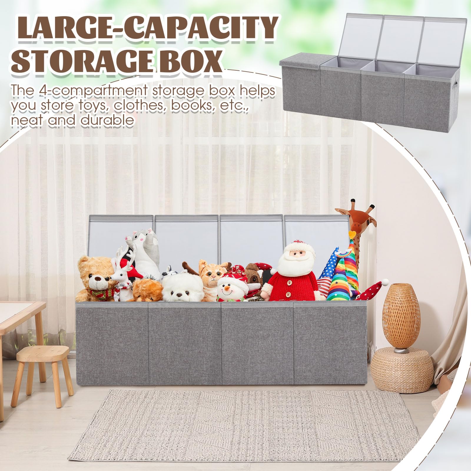 Patelai toy box in living room fits decor while keeping toys organized.