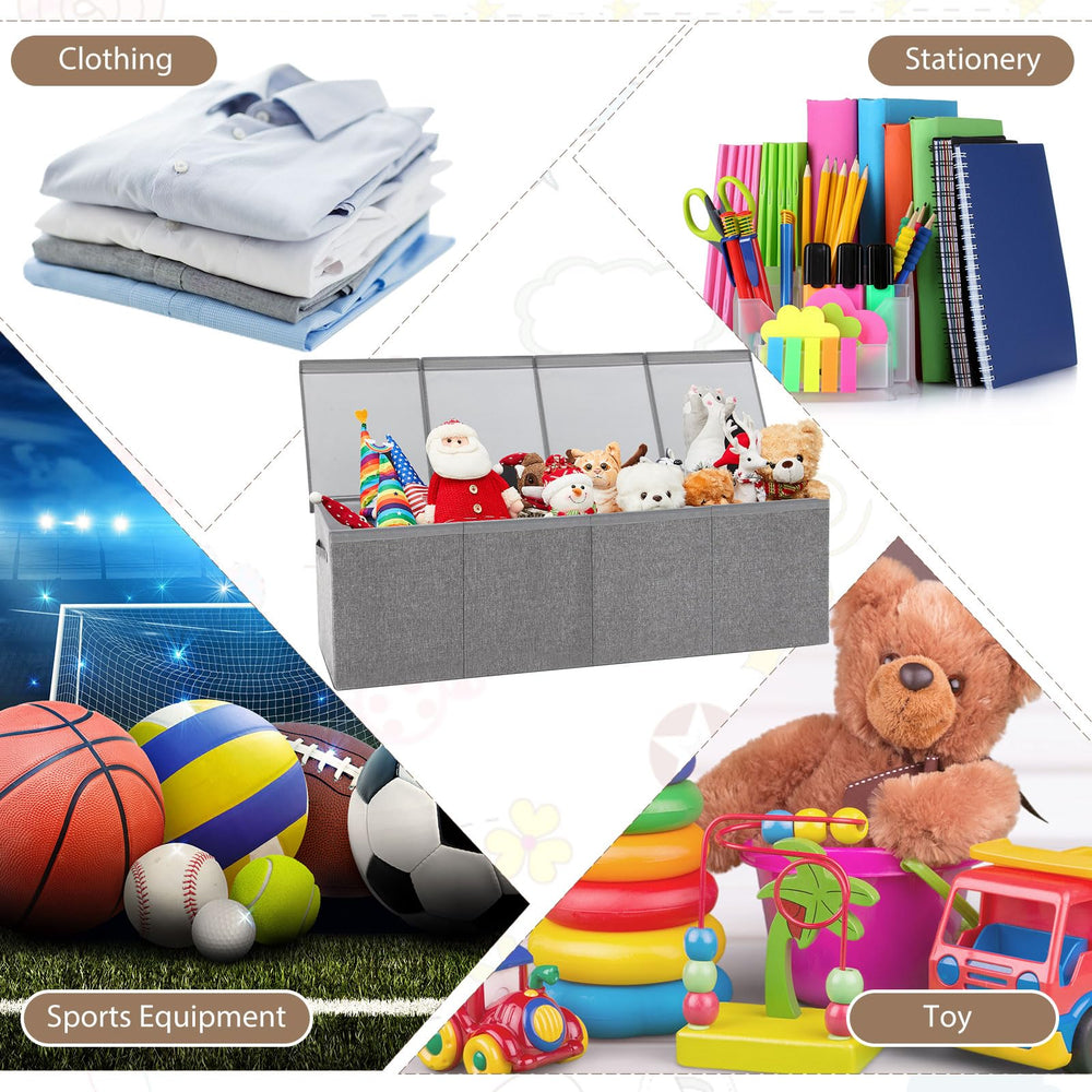 Patelai toy box interior dividers show adjustable compartments for organization.