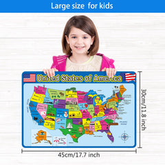 Patelai US Map Placemat showing capitals and metro areas for early geography lessons.