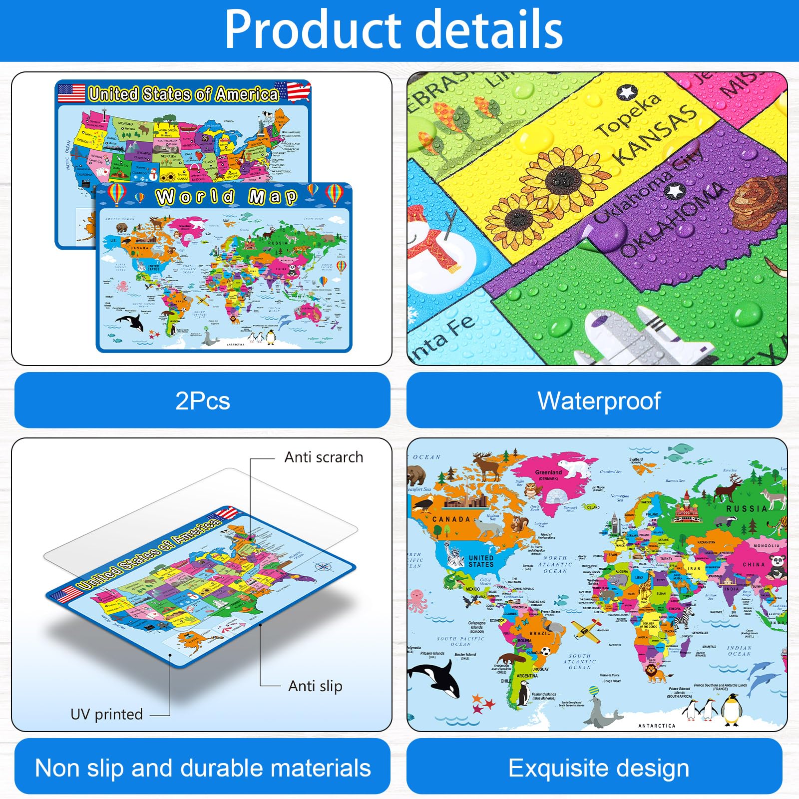 Patelai World Map Placemat with vivid features for interactive learning sessions.