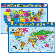 Patelai World Map Placemat with colorful details for geography learning during meals.