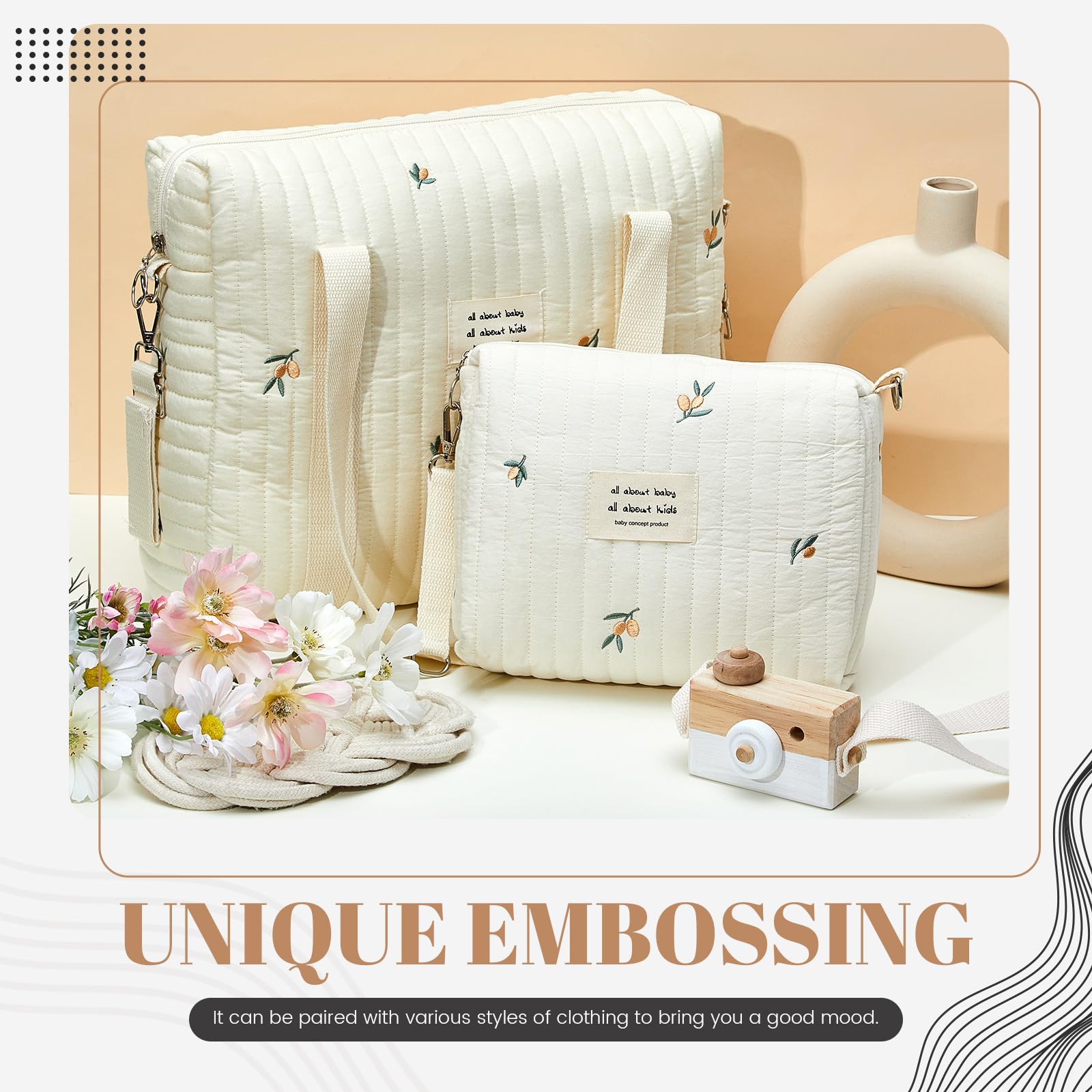 Paterr diaper bag tote olive flower interior space highlights organized compartments for quick changes.