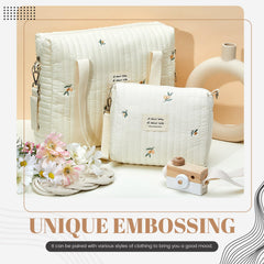 Paterr diaper bag tote olive flower interior space highlights organized compartments for quick changes.